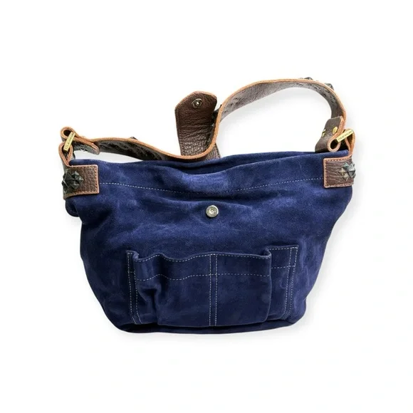 Limited Edition: Tylie ᪣ Y2K Utility Suede Hobo Bag ᪣ Pyramid Stud Strap ᪣ Blue